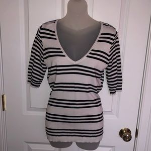 Express striped cotton V-neck top.